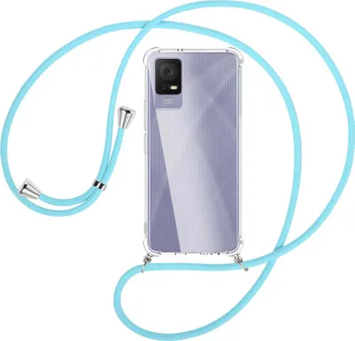 Produktbild von Handykette Backcover-Schutzhülle mit Band (Metall silberfarben) für TCL 405 (T506D, 6.6'') - himmelblau