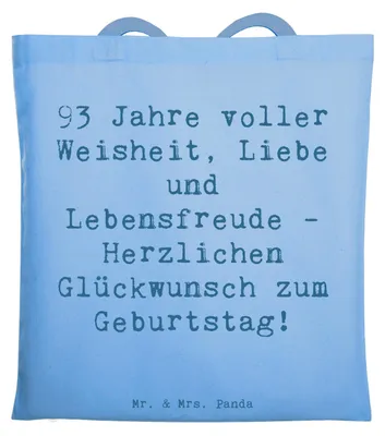Produktbild von Mr. & Mrs. Panda Einkaufstasche Spruch 93. Geburtstag - Sky Blue - Geschenk, Jubiläum, Respekt, Lebensfreude, besondere Momente, Freunde, Tote Bag, Happy Birthday, Tasche
