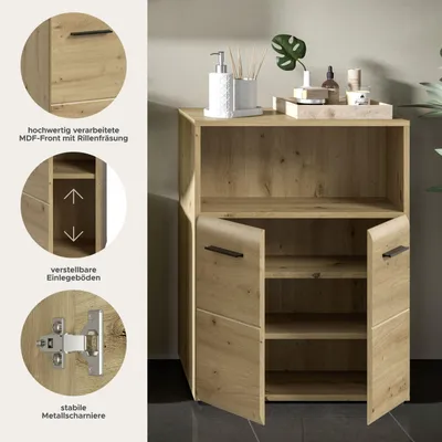 Produktbild von Ice Badschrank 2 Türen, 1 Regal Eiche Nachbildung.