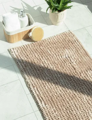 Produktbild von Anti-Rutsch Badteppich 50x80cm Beige Flauschig Shaggy Chenille