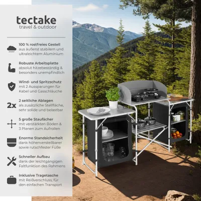 Produktbild von tectake® Campingküche XXL mit Aluminiumgestell und 5 Fächern faltbar 172 x 52 x 104 cm