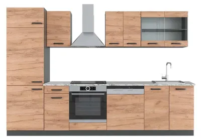 Produktbild von Küchenzeile Vicco R-Line Goldkraft Eiche/Anthrazit 300 cm , AP Marmor, Model 43002