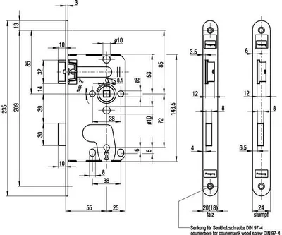 Produktbild von BKS Zimmertür-Einsteckschloss nach DIN18251 0215 Kl.1 BB DIN linker Dorn 55mm Entfernung 72mm - 2150126
