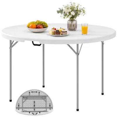 Image de Table de camping - Table pliante portable - 120 x 120 x 74 cm - Plateau en plastique - Pieds antidérapants - Blanche