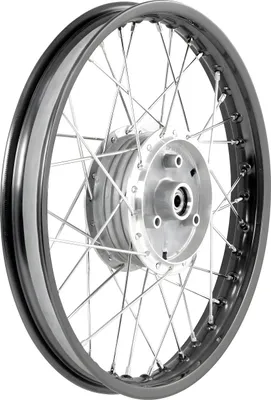 Produktbild von Speichenrad 1,6x16 Zoll Alufelge, schwarz eloxiert und poliert + Chromspeichen