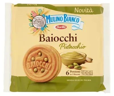 Obrázek produktu pro Mulino Bianco Baiocchi Pistacchio 168 g italské sušenky s pistáciovým krémem