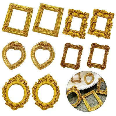 Produktbild von Mini Goldrahmen , 10er Set, 5 verschiedene Formen, vielseitig für DIY, Bastelprojekte, Dekoration und kreative Anwendungen