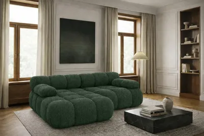 Produktbild von Kaiser Möbel Ecksofa L-form Mini modular, Bouclé-Stoff Abriamo, Dunkelgrün, Links, Selia
