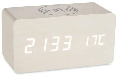 Produktbild von Digitale Desktop-Uhr Weiß PVC Holz MDF 15 x 7,5 x 7 cm