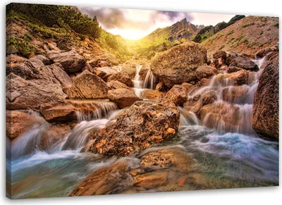 Obrázek produktu pro Obraz na plátně kamenný vodopád 100x70 cm Feeby béžová nástěnná malba připravená k zavěšení