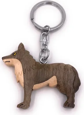 Produktbild von Onwomania Schlüsselanhänger aus Holz Wolf Tier Raubtier Hund Rudeltier Huftier Anhänger Charm