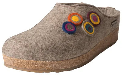 Produktbild von Haflinger Damen Hausschuh Pantoffel Wollfilz Applikation Grizzly Kanon 731023, Größe:39 EU, Farbe:Beige