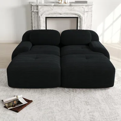 Produktbild von Sweiko 2-Sitzer-Sofa aus Cordstoff, modular kombinierbar mit Chaiselongue, rutschfest, ergonomische Armlehnen und hochelastische Polsterung für Wohnzimmer und Schlafzimmer, Black