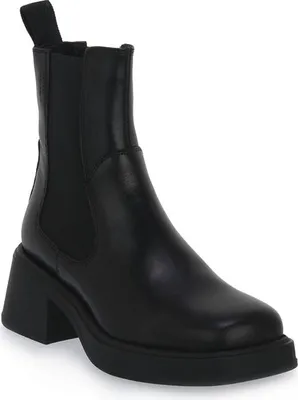 A single black Chelsea boot with a platform sole is shown against a white background.