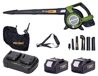 Produktbild von Procraft VB20 Akku Laubbläser und Laubsauger 40 V ( 2x 20 V ) Brushless + 2x Akku 4,0 Ah + Doppelladegerät