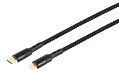 Produktbild von S-Impuls BlackBaumwolle USB-C zu Lightning Kabel, 8-Pin, 480Mbit/s, Textilgewebe, CuZnNi, schwarz - Länge: 2,00 m