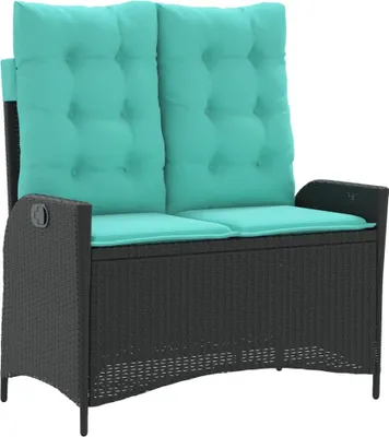 Produktbild von Gartenbank Verstellbar mit Kissen Schwarz Poly Rattan