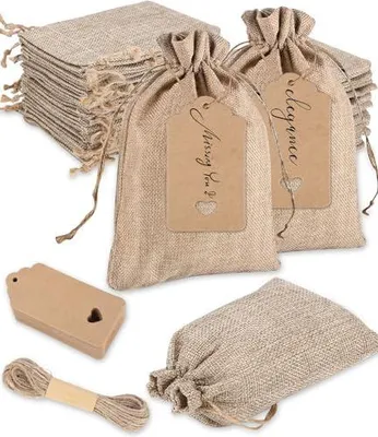 Produktbild von 50 Stück Jutesäckchen 7 x 9 cm mit Kordelzug, unbedruckte Leinensäckchen für Geschenke