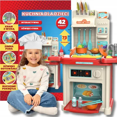 Produktbild von KRUMAD Kinderküche Spielzeug ab 3 Jahre, Spielküche mit Backofen, Herd, Wasserhahn, Sound & Dampfeffekt, 42-teiliges Zubehör Set, Küchenspielzeug für