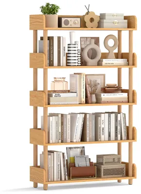 Produktbild von COSTWAY Eckregal mit 4 Ebene, freistehendes Bücherregal mit Holzrahmen & Oberkante, Holz Standregal, Lagerregal, Aufbewahrungsregal, 80x24x130,5 cm