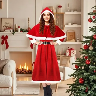 Damen Weihnachtsmann Kostüm - Festliches Santa Outfit, Cosplay Kleid und Karneval Kostüm für die Weihnachtszeit