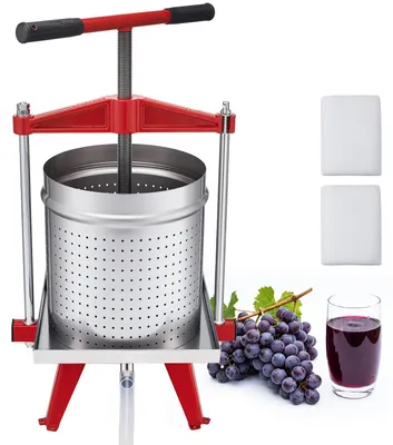Produktbild von VEVOR Manuelle Beerenpresse 15 L aus Edelstahl, Weinpresse und Obstpresse für Äpfel, Weintrauben, Orangen und Gemüse, Apfelpresse mit 2 Filterbeuteln, 40 x 32 x 61 cm Fruchtpresse Saftpresse