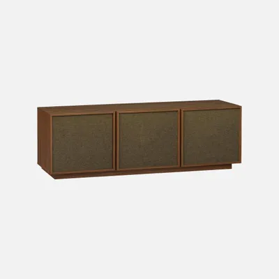 Produktbild von sweeek - TV-Möbel 3 Türen Holzdekor und Stoff 140cm - Nussbaumfarben