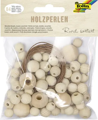 Image de folia 22977 folia Perles en bois "Nature", rondes, 4 tailles assorties