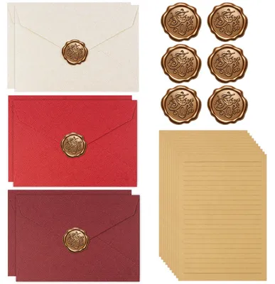 Produktbild von Vintage-Papier-Set mit Briefpapier, Umschlägen und Wachssiegeln – 22 Stück