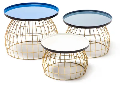 Image de Set de 3 Tables d'Appoint Laudatio en Métal avec Plateaux Colorés