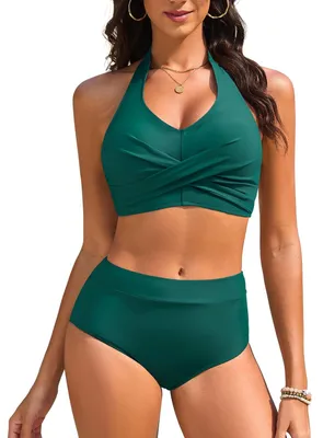 Produktbild von Solidchoice – Damen Bikini-Set, 2-teilig, mit hoher Taille und Push-Up-Effekt