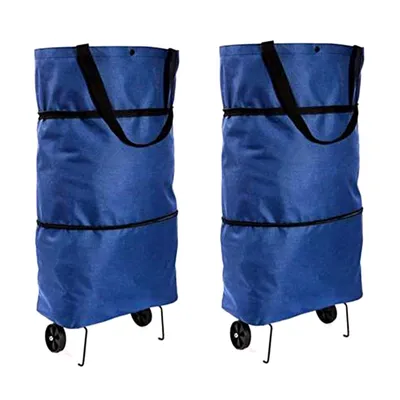 Produktbild von 2x 2in1 Einkaufstasche und Einkaufsroller Blau Klappbar Einkaufstrolley Shopping Trolley Tragetasche Einkaufswagen