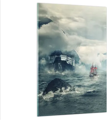 Produktbild von Bilder auf glas - Einteilig - Sturm Berge Segelschiff - 80x120cm - Glasbilder - Wandbilder - Bilder - zum Aufhängen bereit - Wanddekoration aus Glas - Glas Bilder - Wandbild auf Glas - GPA80x120-4208