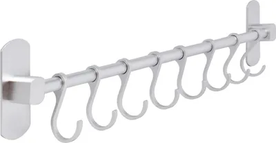 Produktbild von MODFU Metallhaken, Küchenutensilien Wandhakenhalter, 40 cm, 8 Haken, Ohne Bohren, Praktisch, Platzsparend, Ideal für Küchengeräte, Schürzen, Handtücher, Silber