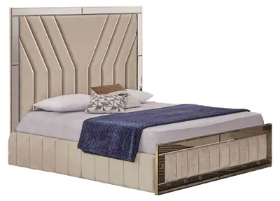 Produktbild von Beiges Schlafzimmer Bett Designer Doppelbett r Bettrahmen Bett