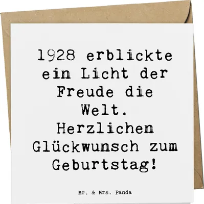 Produktbild von Mr. & Mrs. Panda Glückwunschkarte Spruch 1928 Geburtstag Freude - Weiß - Geschenk, Alter, Grußkarte, nostalgische Grüße, Herzlichen Glückwunsch, Happy Birthday, Geburt