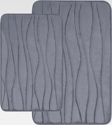 Produktbild von Badteppich aus Memory-Schaum, 2-teiliges Set, rutschfeste und saugfähige Badematte, maschinenwaschbar (40 x 60 cm + 50 x 76 cm, dunkelgrau)