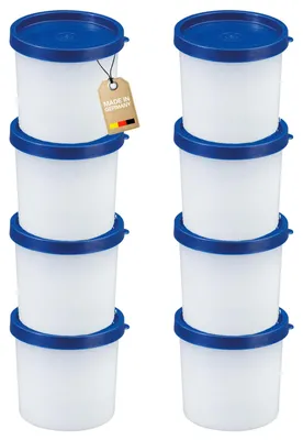 8 Gefrierbehälter 200 ml, rund, stapelbar, Kunststoff, transparent/blau