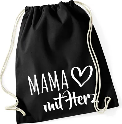 Produktbild von Huuraa Turnbeutel Mama mit Herz 12 Liter Black Baumwolle Rucksack Geschenkidee
