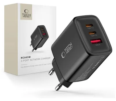 Produktbild von Tech Protect NCA65W GAN 3 Port 65W WandLadegerät