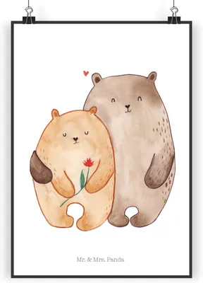 Produktbild von Mr. & Mrs. Panda Bild Bären Liebe DIN A4 - Weiß - Geschenk, Freundin, Umarmung, kunstdruck poster, drucke, Blume, Verknallt, Plakat, wanddeko, Hochzeitstag, Wandbild
