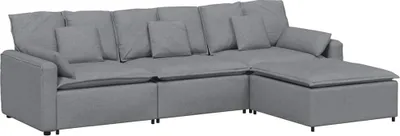 Zdjęcie produktu dla Sofa modułowa z podnóżkiem i poduszkami, jasnoszara
