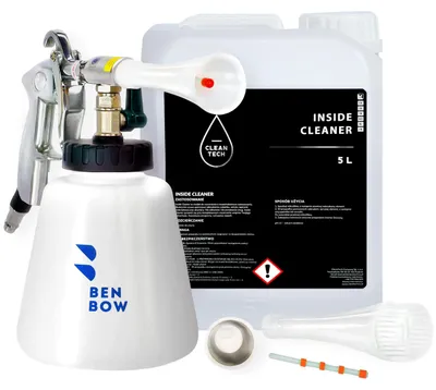 Produktbild von Benbow Set 6-tlg, PRO 004 Blue Storm Druckluft Reinigungspistole, Behälter 1L, 6 Bar Druck + 3x Tube + CLEANTECH CO 5L Autodressing Cockpitpflege
