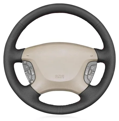Productafbeelding van Handgenaaide Zwarte Kunstleren Stuurhoes voor Auto