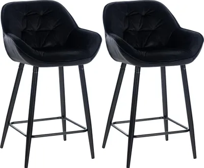 Produktbild von CLP 2er Set Barhocker Gibson Tresenstuhl gepolstert mit Fußstütze schwarz Material Samt