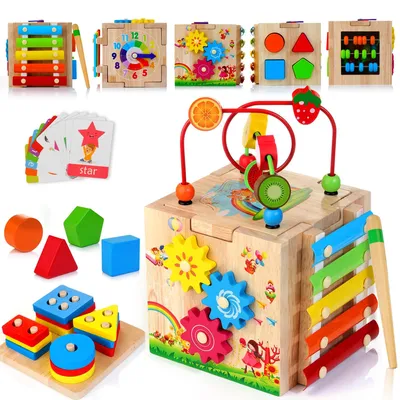 Immagine prodotto di Gioco educativo multifunzione a forma di cubo, con 8 attività diverse, per bambini