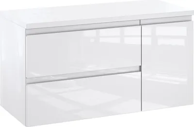 Produktbild von Furni Badunterschrank 90 cm Links mit Waschtischplatte – Weiß Hochglanz Vormontiert, Waschbeckenunterschrank für Aufsatzwaschbecken