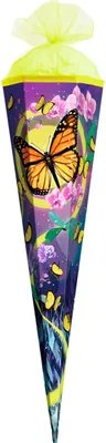 Produktbild von ROTH Geschenk-Schultüte Schmetterling 50 cm klein eckig Tüllverschluss Zuckertüte Schulanfang