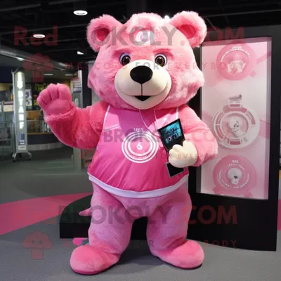 Produktbild von Rosa REDBROKOLY Bär Maskottchen Kostüm figur bekleidet mit einem Rashguard und Geldbörsen