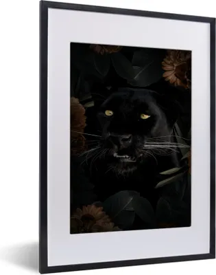 Produktbild von MuchoWow® MuchoWow® Gerahmtes Poster Panther - Tiere - Blumen 30x40 cm - Poster mit zchwarzem Bilderrahmen - Wandposter Schlafzimmer